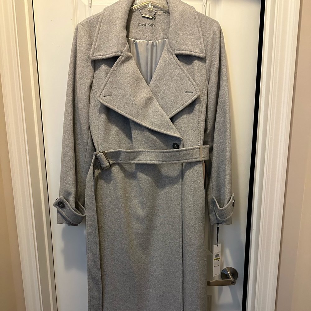 Beautiful Brand New Calvin Klein Heather Gray Long Wool Coat
